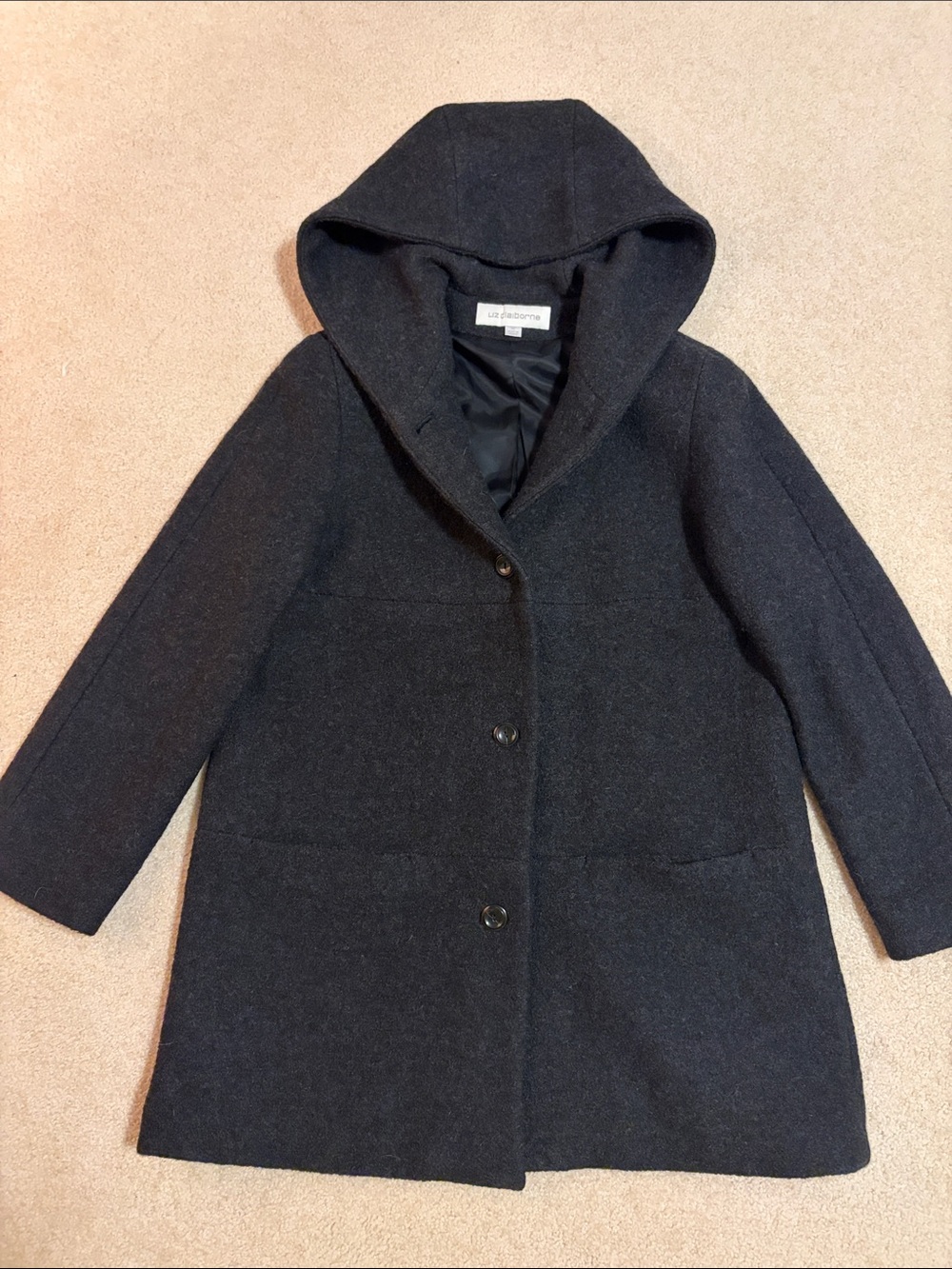 Charcoal grey Liz Claiborne 100% wool size 12 winter coat
